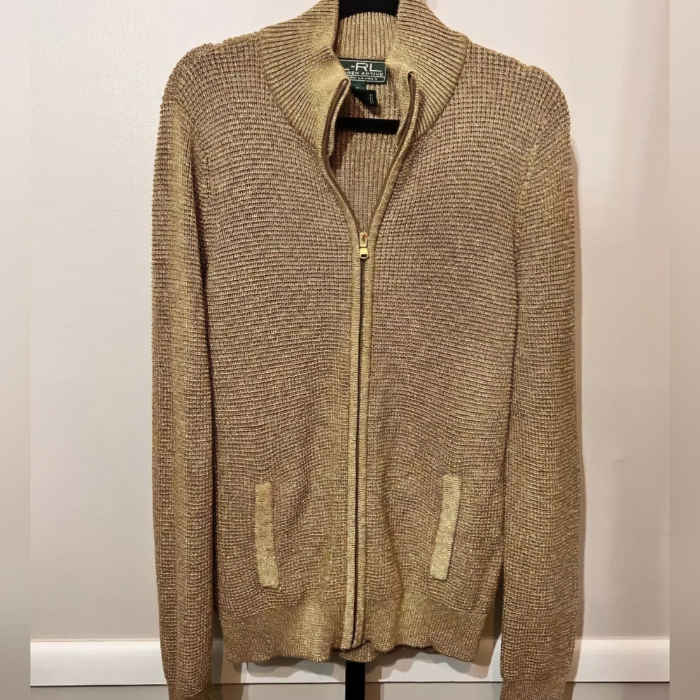Lauren Ralph Lauren gold zip cardigan XL